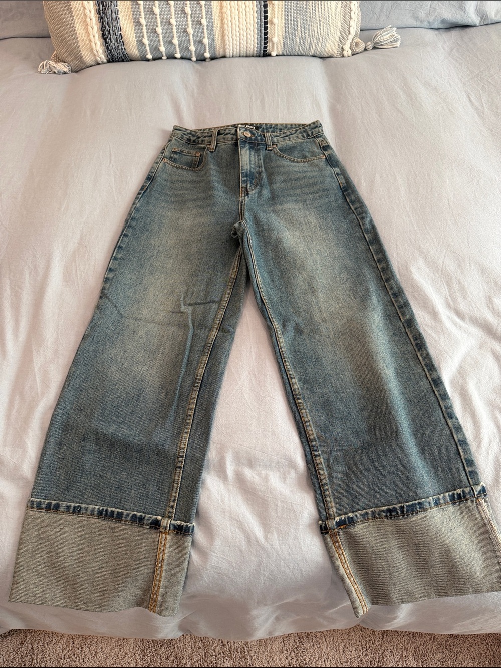 Steve Madden Light Blue Wide Leg Cuffed Jeans